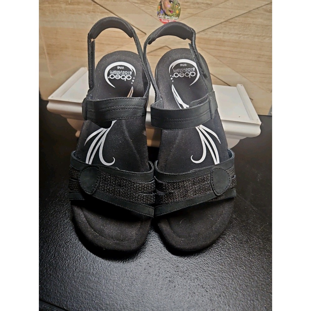 ABEO BioSystem Brynn Black Leather Comfort Walking Sandals Womens 8N Narrow #760